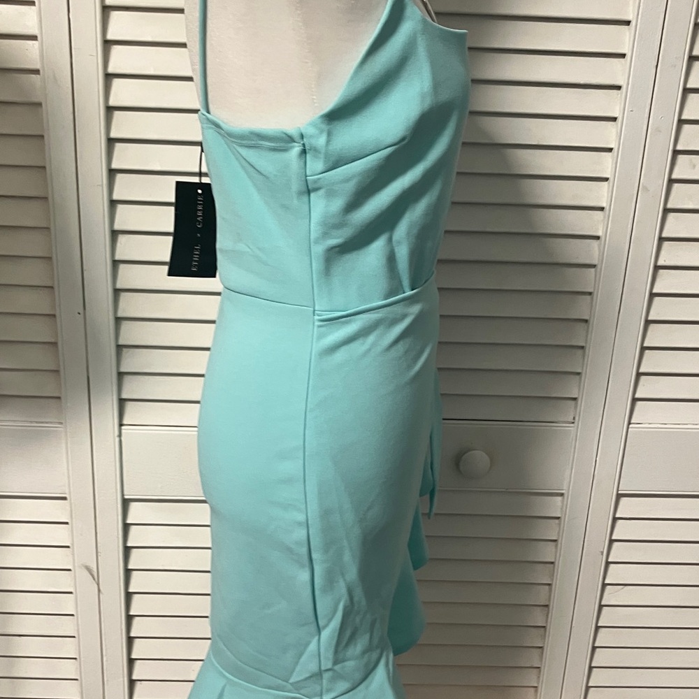 Chic Turquoise Wrap Mini Dress - Picture 6 of 11